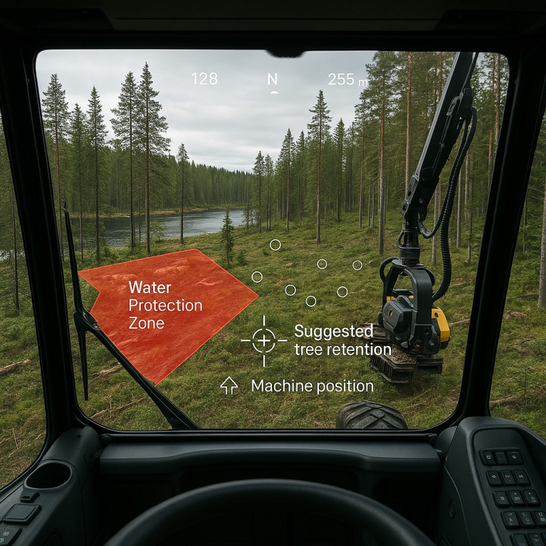 näkymä metsäkoneen ohjaamosta