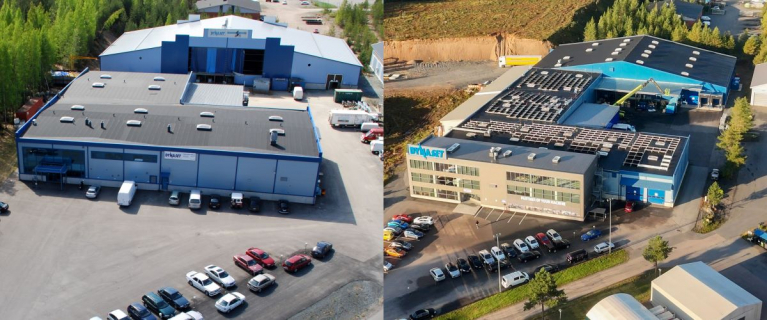 Dynaset tehtaan muutos ilmakuvissa.