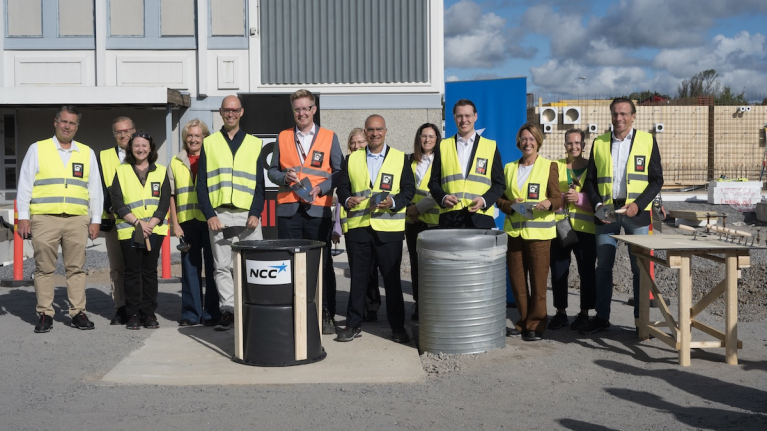 Hiab and NCC representatives at the foundation stone ceremony for the expansion of Hiab’s MULTILIFT production facility in Raisio, Finland.