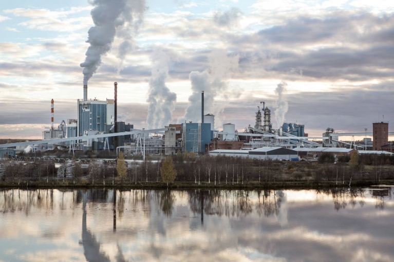 Metsä Board’s Kemi paperboard mill viewed from across the water.